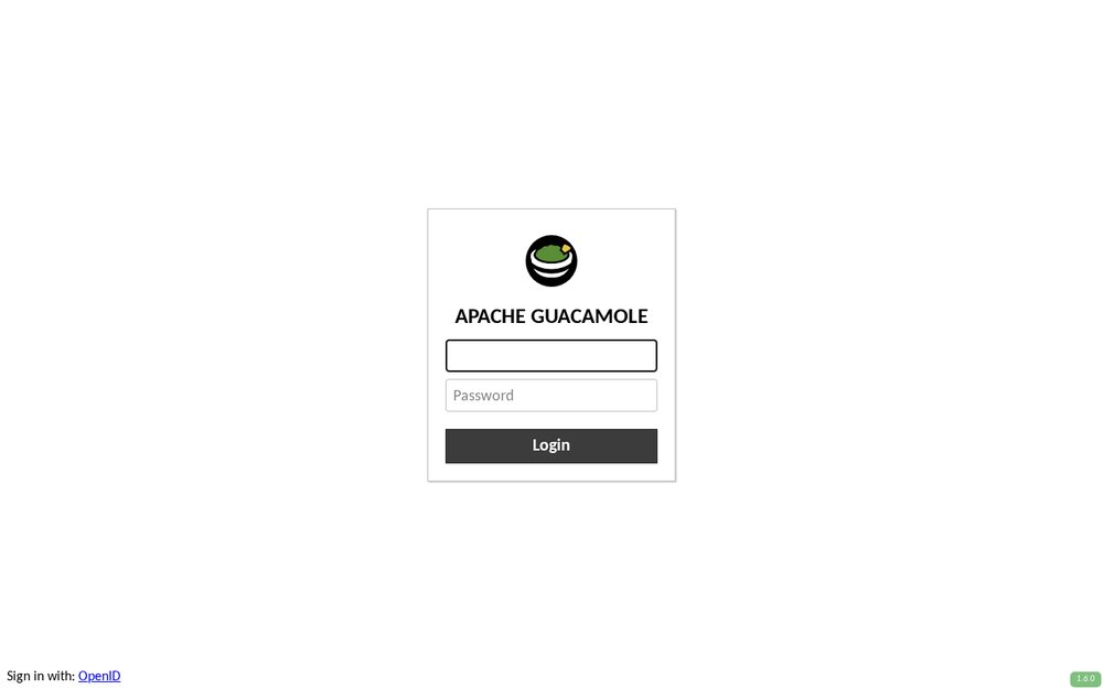 Interface Apache Guacamole, instance hébergée par Domite