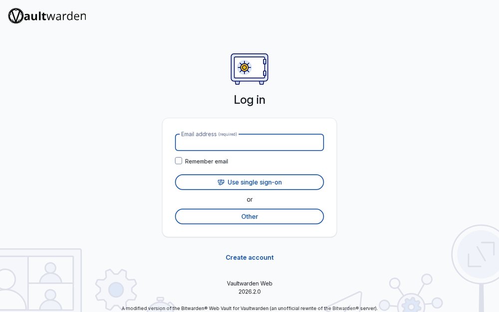 Interface Vaultwarden, instance hébergée par Domite