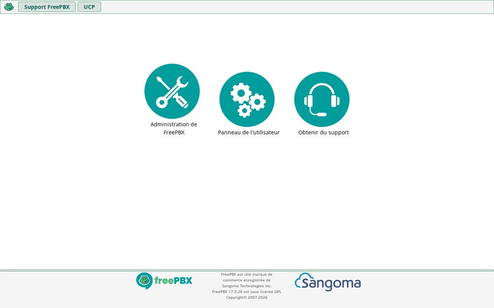 Interface FreePBX, instance hébergée par Domite