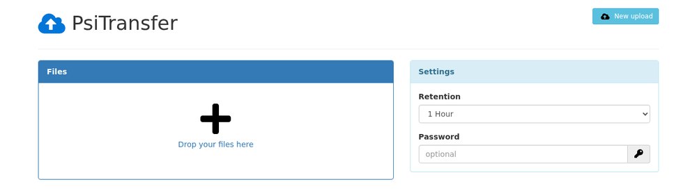 Interface PsiTransfer, instance hébergée par Domite